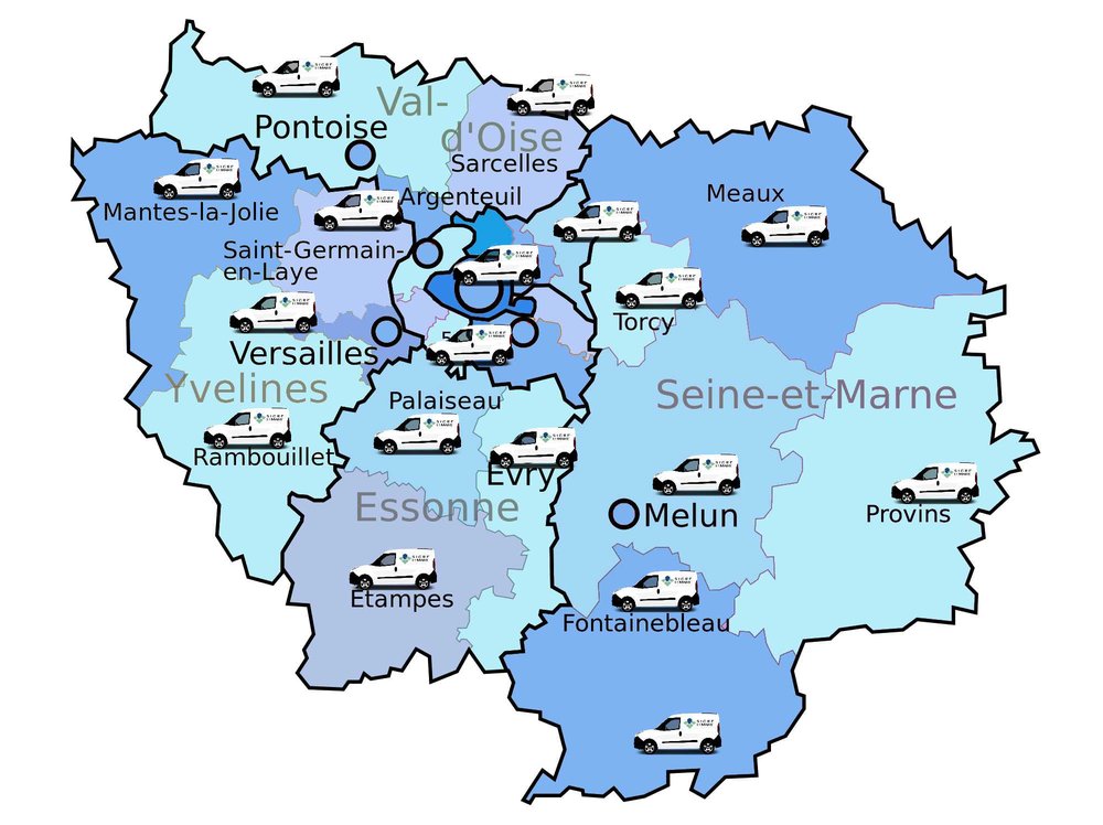 Carte de la zone d'intervention en Île-de-France